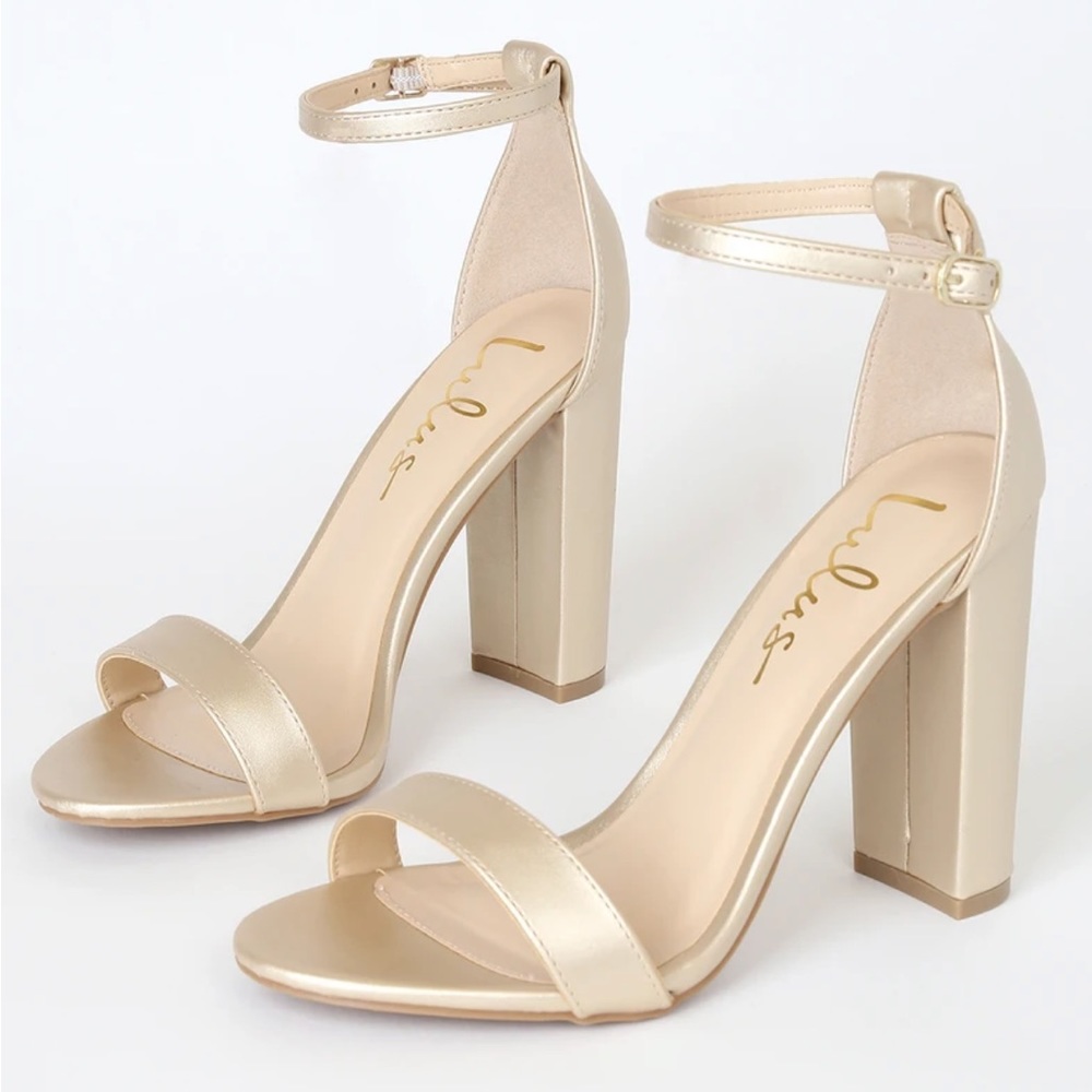 Lulus Gold Block Heels - Picture 2 of 9